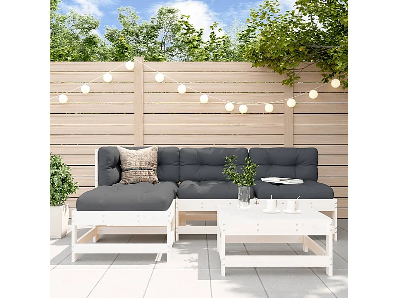 Salon de jardin 5 pcs blanc bois massif de pin