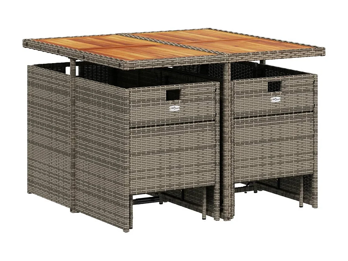 Set da Pranzo da Giardino 9 pz con Cuscini in Polyrattan Grigio