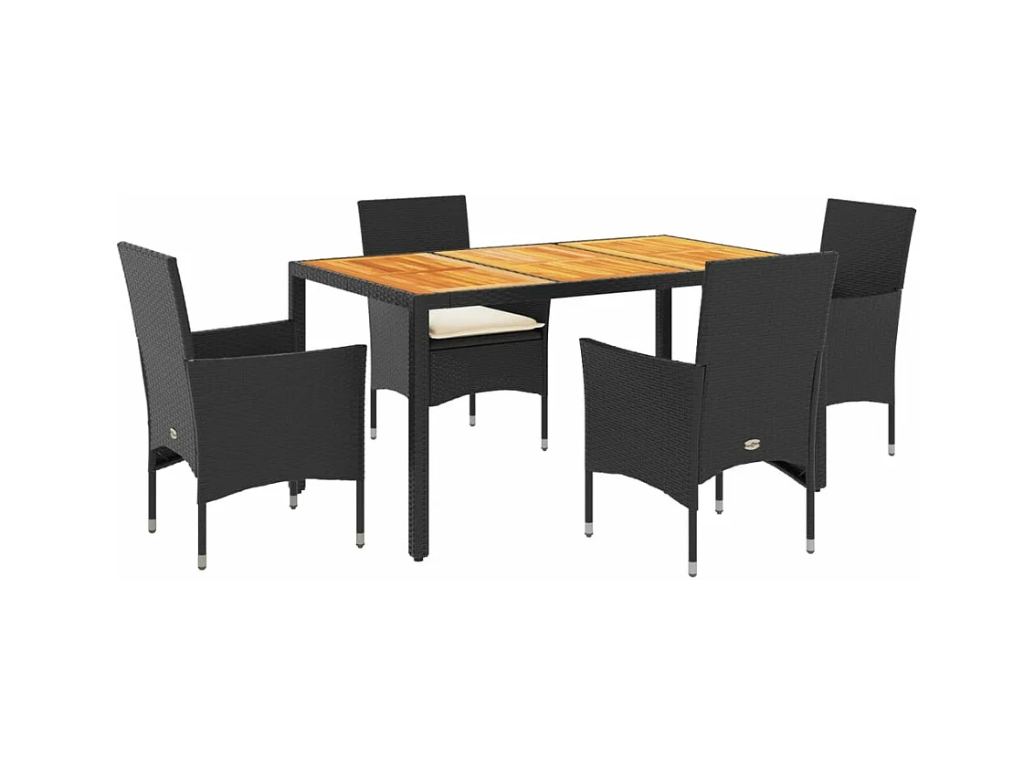 5-delige Tuinset met kussens poly rattan en acaciahout zwart