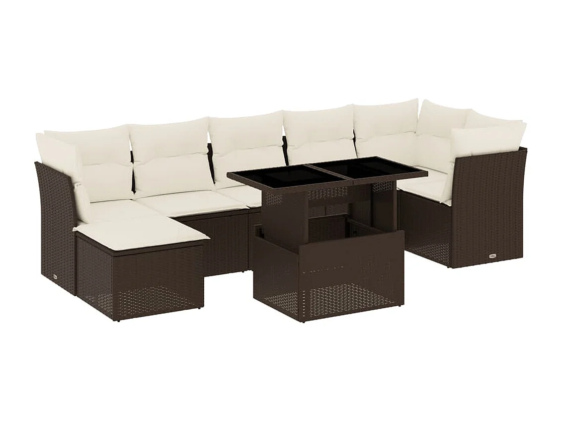 8-tlg. Garten-Sofagarnitur mit Kissen Braun Poly Rattan