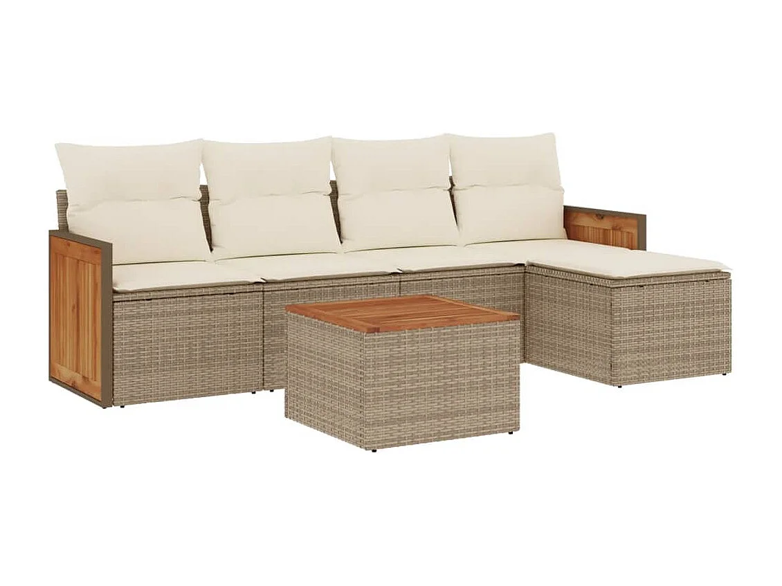Salon de jardin avec coussins 6 pcs beige résine tressée