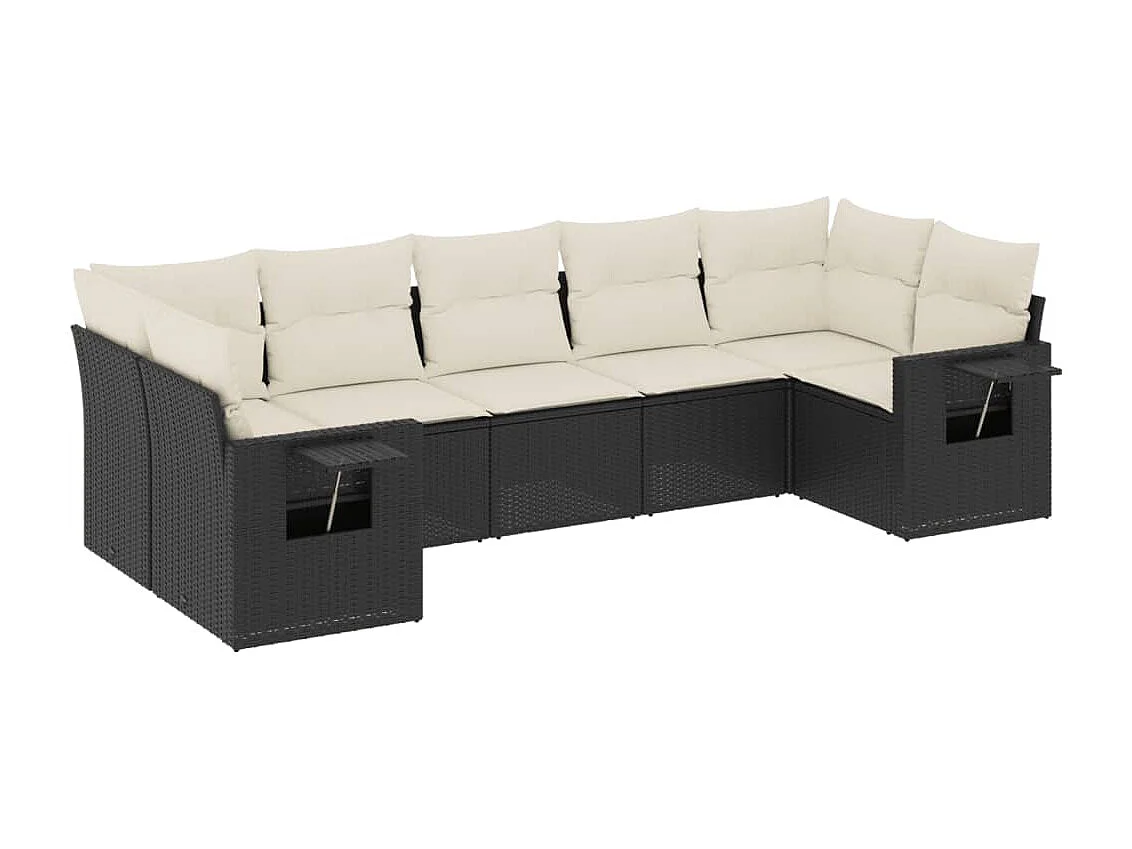 7-tlg. Garten-Sofagarnitur mit Kissen Schwarz Poly Rattan