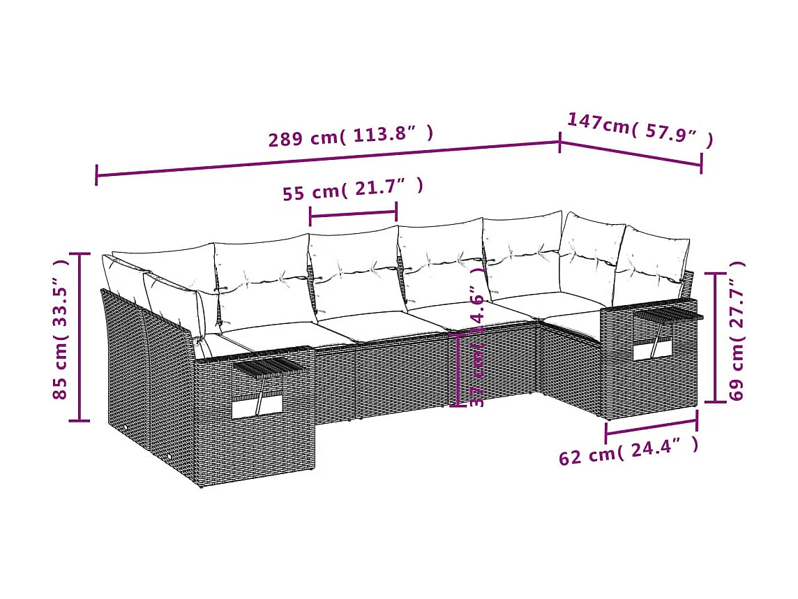 7-tlg. Garten-Sofagarnitur mit Kissen Schwarz Poly Rattan