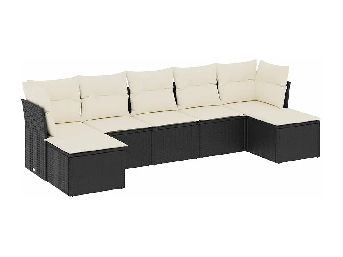 Salon de jardin 7 pcs avec coussins noir résine tressée