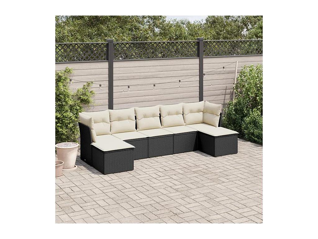 Salon de jardin 7 pcs avec coussins noir résine tressée