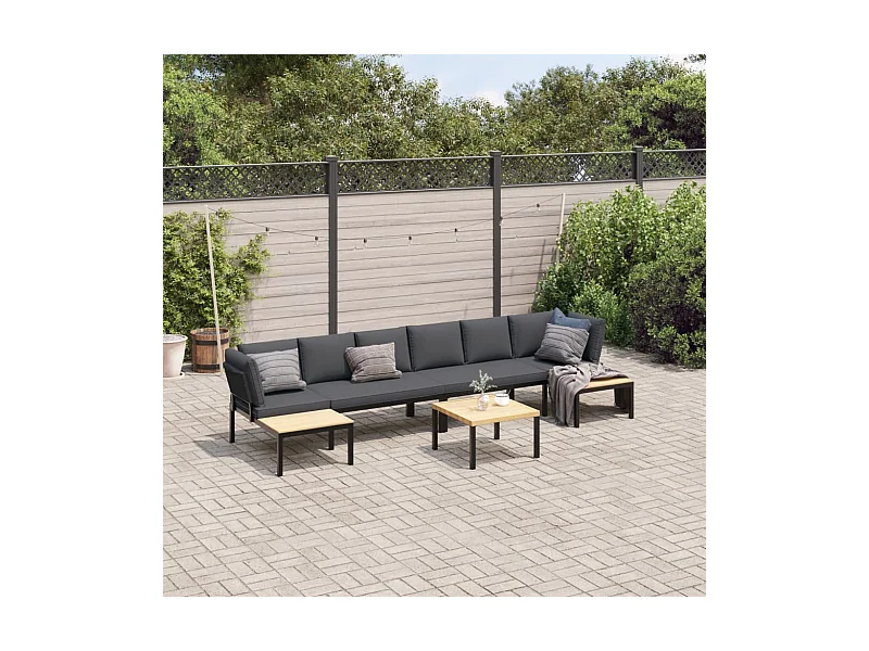 5-delige Loungeset met kussens aluminium zwart