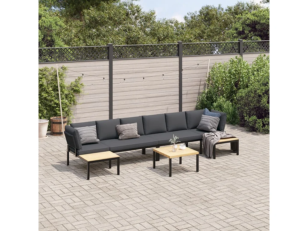 Salon de jardin 5 pcs avec coussins noir aluminium