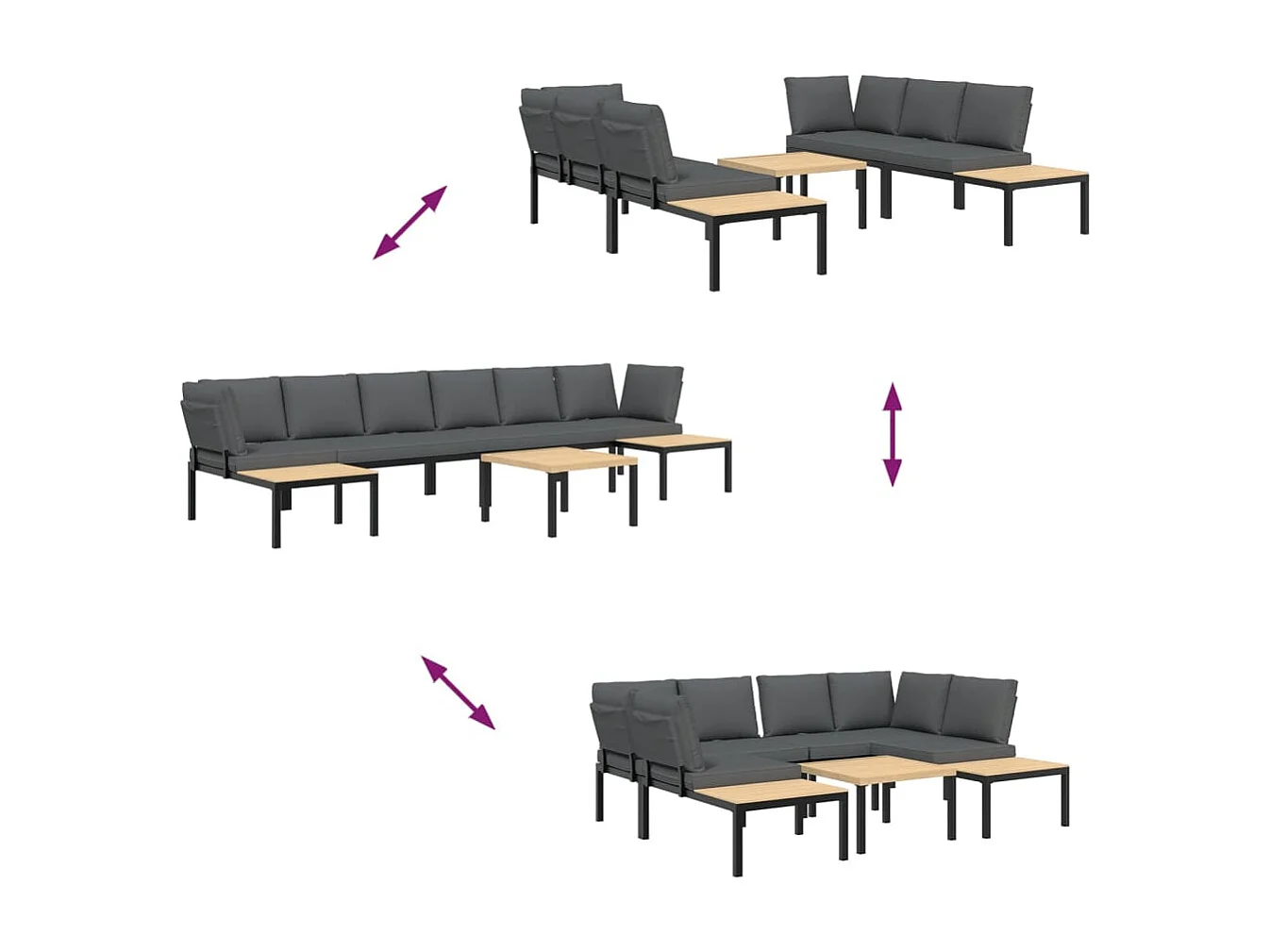 Salon de jardin 5 pcs avec coussins noir aluminium