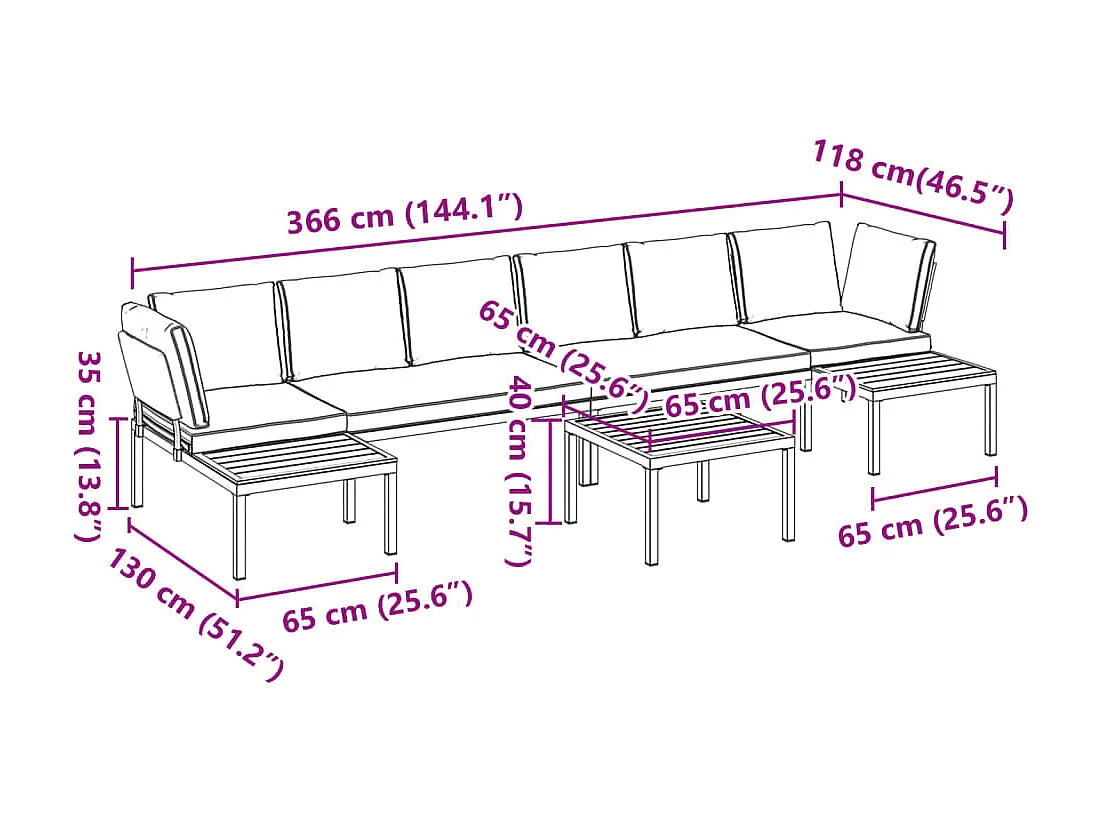 Salon de jardin 5 pcs avec coussins noir aluminium