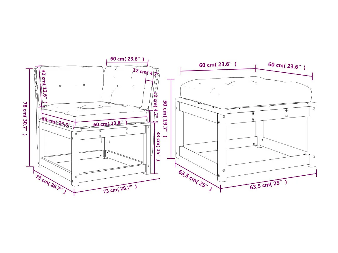 Salon de jardin 3 pcs avec coussins bois massif douglas
