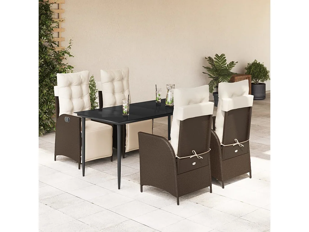 5-delige Tuinset met kussens poly rattan bruin