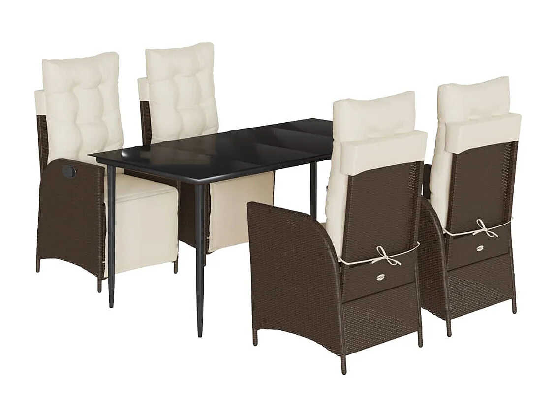 5-delige Tuinset met kussens poly rattan bruin