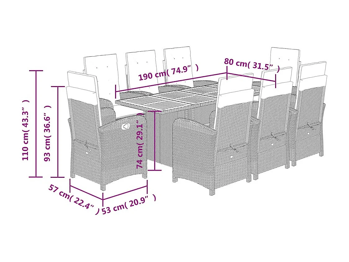 Ensemble à manger de jardin et coussins 9 pcs mélange beige