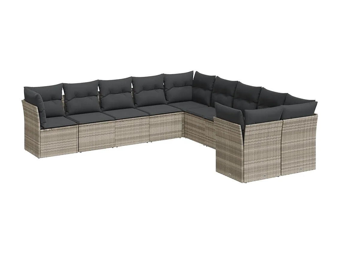 Salon de jardin avec coussins 10 pcs gris clair résine tressée