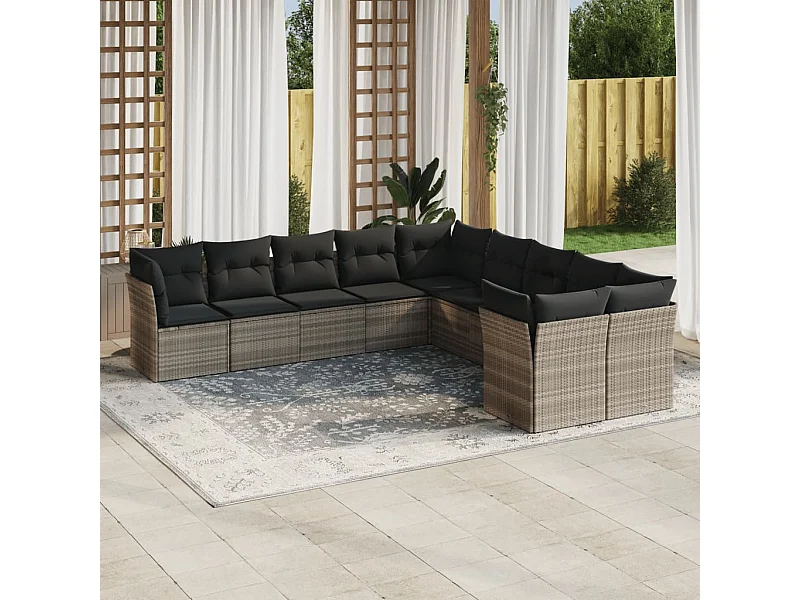 Set Divano Giardino 10 pz con Cuscini Grigio Chiaro Polyrattan