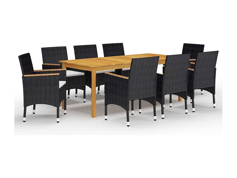 9 pcs conjunto de jantar para jardim preto