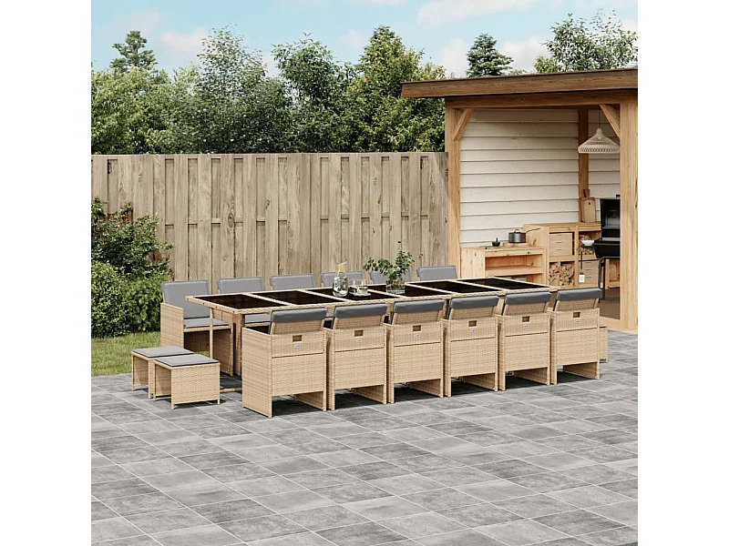 Set Pranzo da Giardino 17 pz con Cuscini Beige Misto Polyrattan