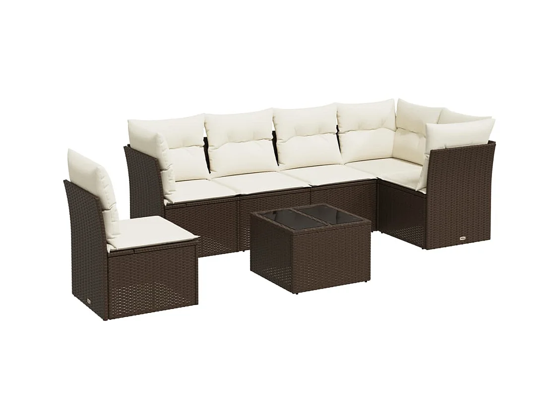 Set Divani da Giardino 6 pz con Cuscini Marrone in Polyrattan