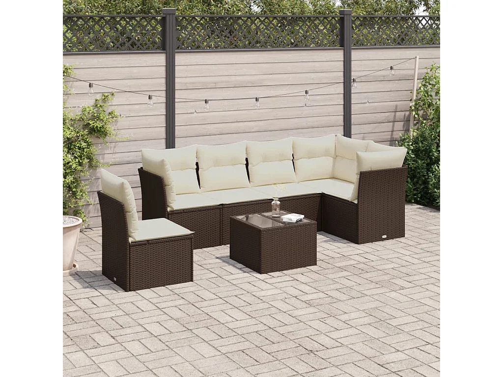 Salon de jardin avec coussins 6 pcs marron résine tressée