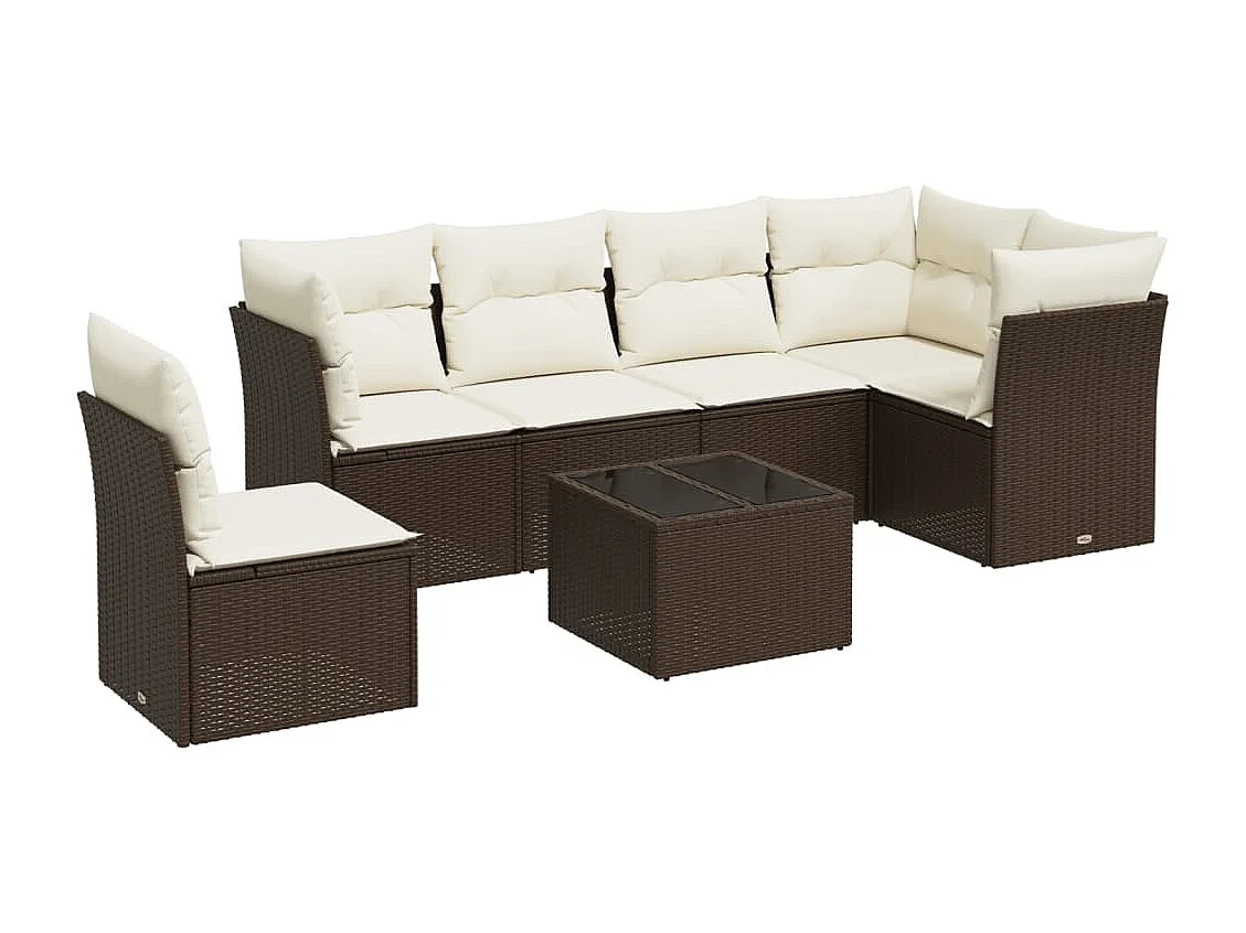 Salon de jardin avec coussins 6 pcs marron résine tressée