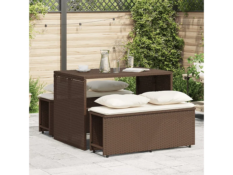3-tlg. Garten-Essgruppe mit Kissen Braun Poly Rattan