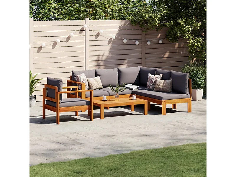 Salon de jardin avec coussins 5 pcs Bois d'acacia solide