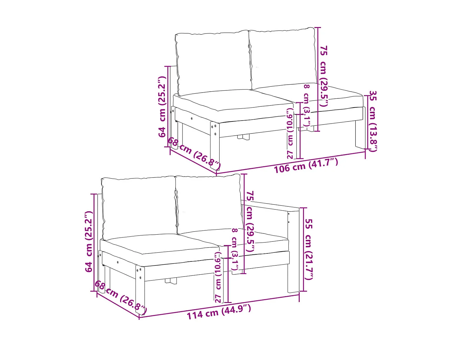 Salon de jardin avec coussins 5 pcs Bois d'acacia solide