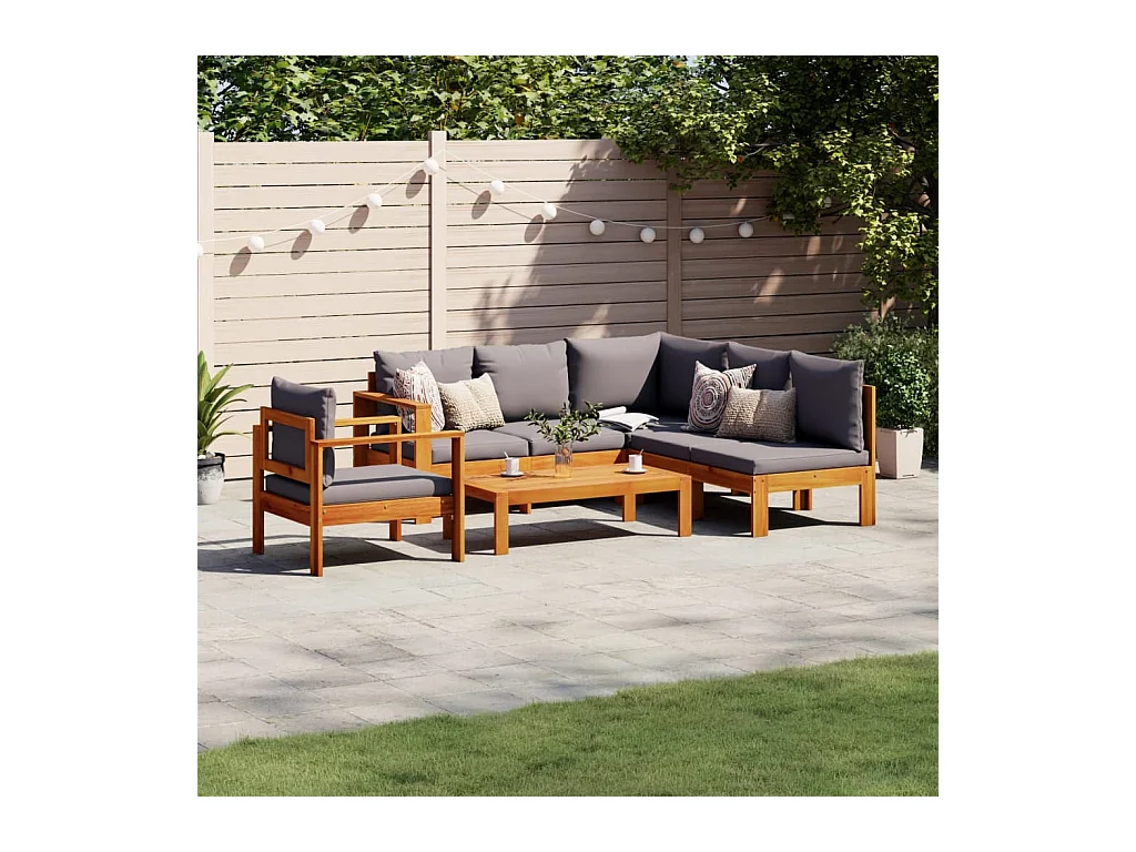 Salon de jardin avec coussins 5 pcs Bois d'acacia solide