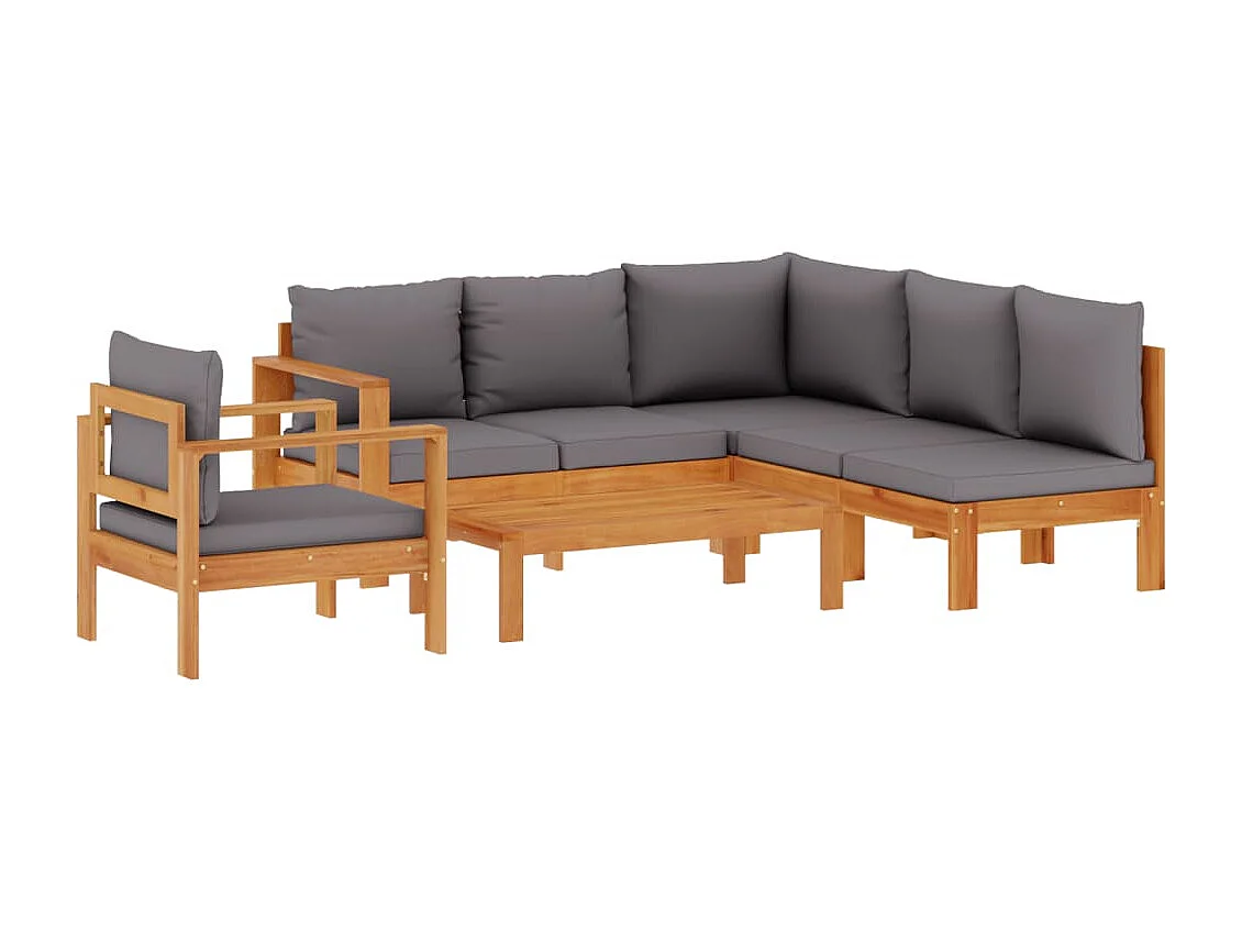 Salon de jardin avec coussins 5 pcs Bois d'acacia solide