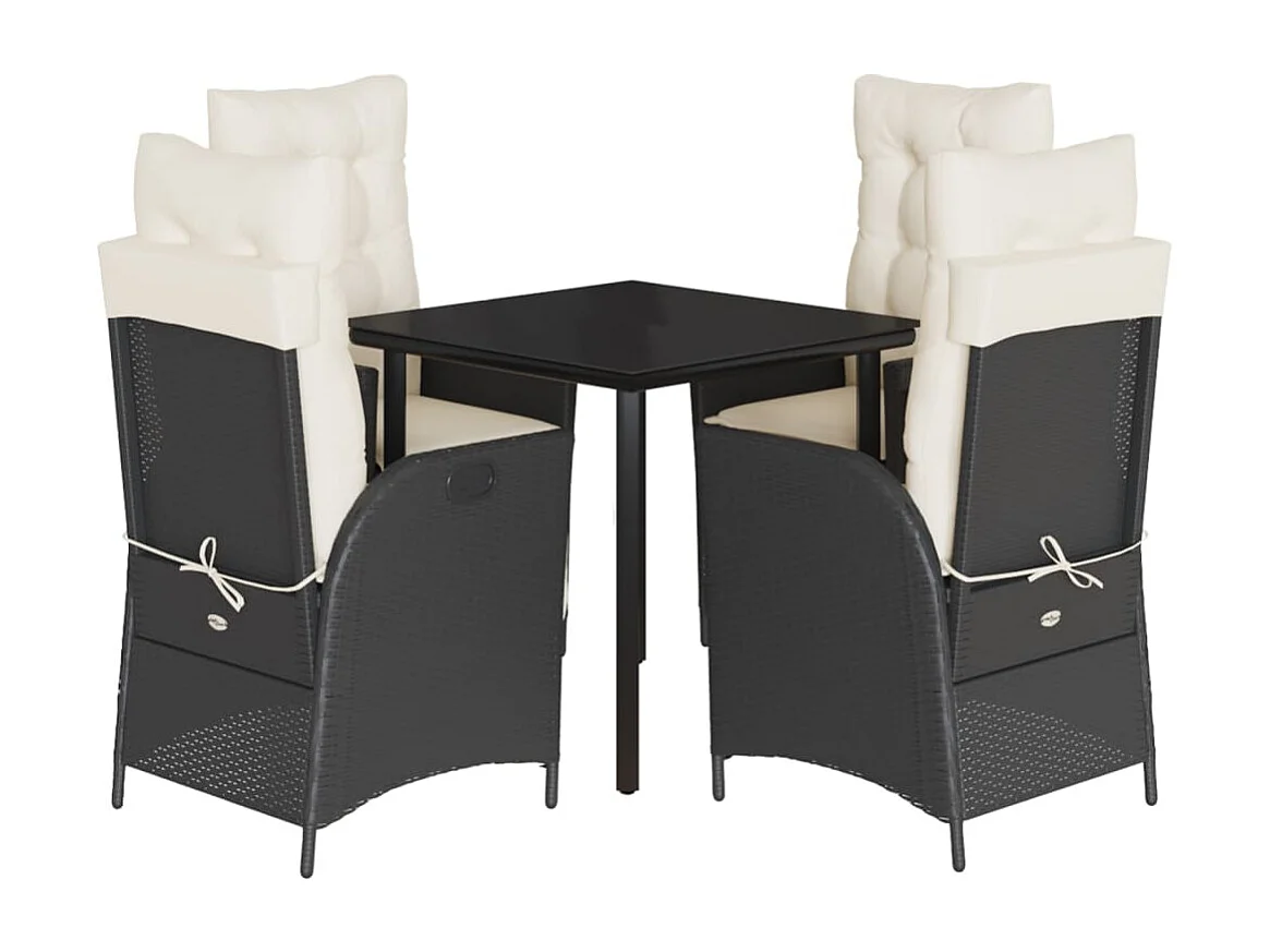 Ensemble à manger de jardin coussins 5pcs Noir Résine tressée