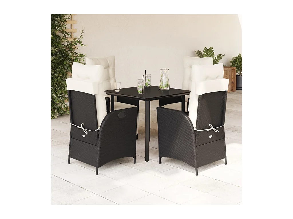 Ensemble à manger de jardin coussins 5pcs Noir Résine tressée