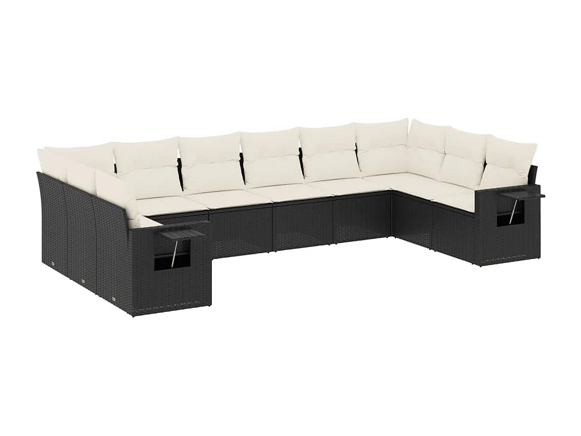 Set Divani da Giardino 10pz con Cuscini in Polyrattan Nero