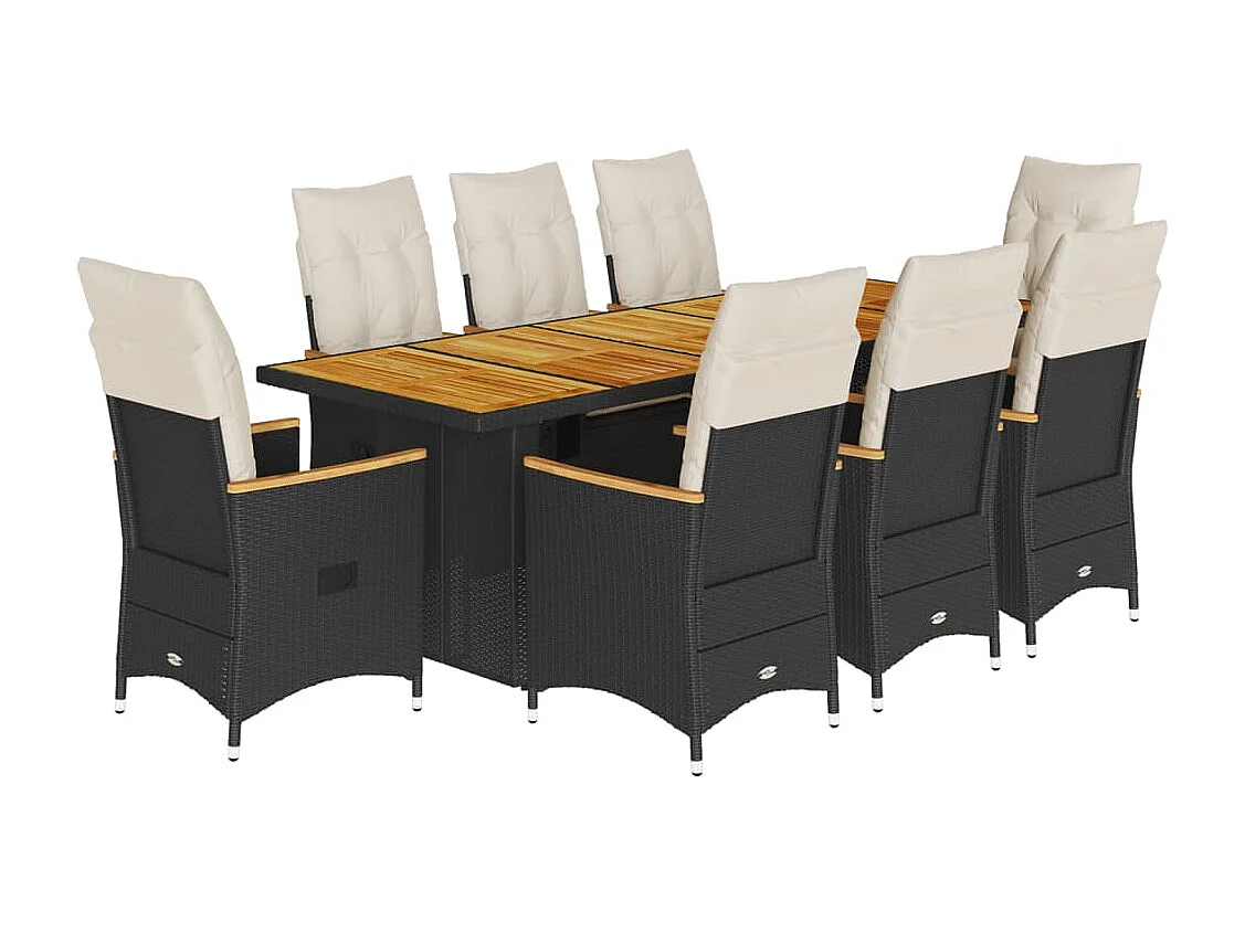 Ensemble de bistro de jardin 9 pcs coussins noir poly rotin