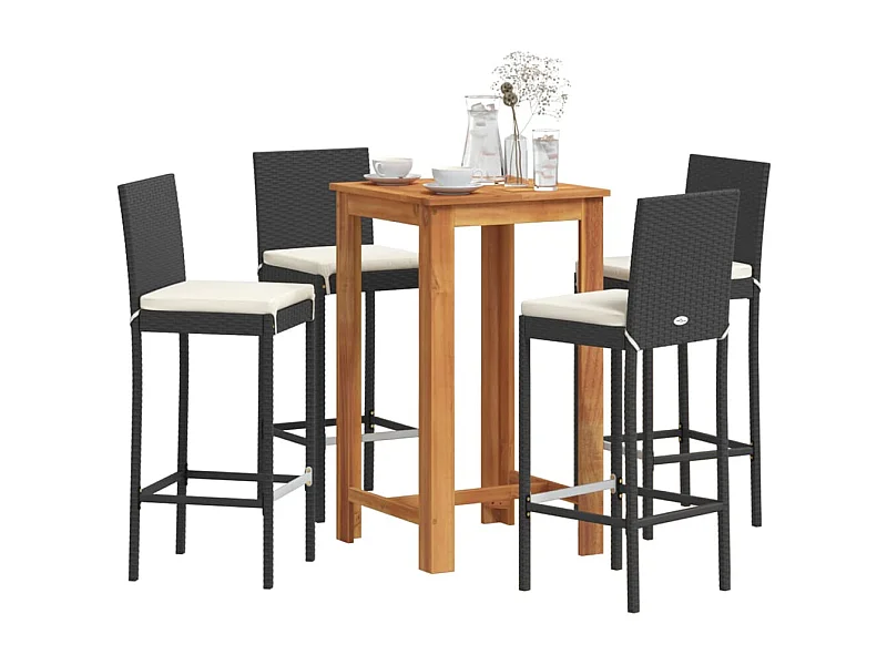 Ensemble de bar de jardin 5 pcs noir bois massif acacia rotin