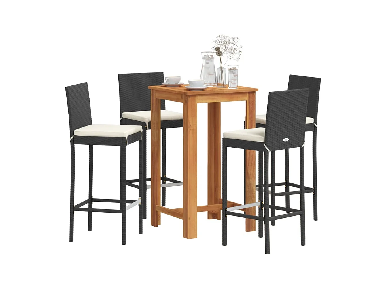 Ensemble de bar de jardin 5 pcs noir bois massif acacia rotin