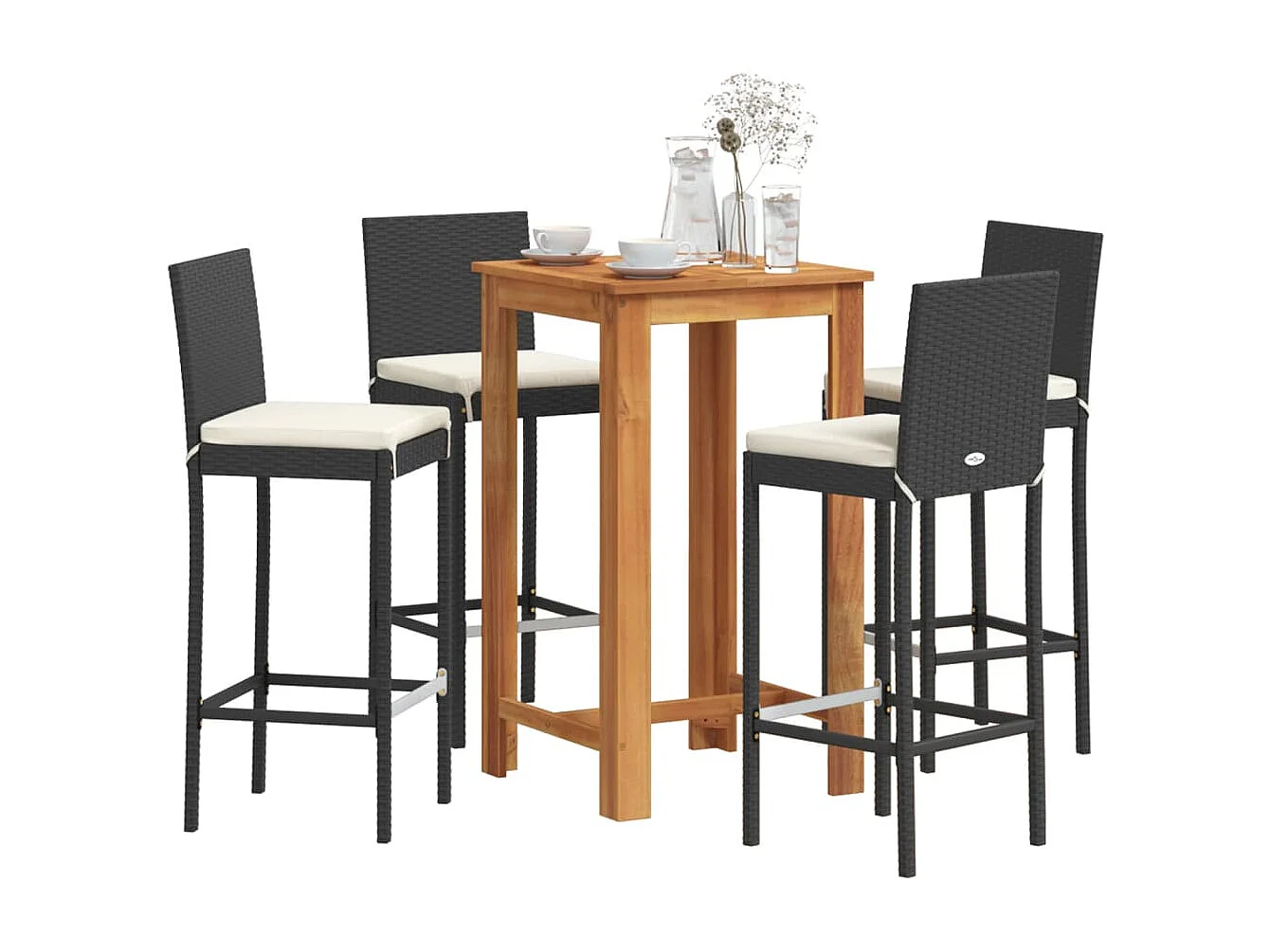 Ensemble de bar de jardin 5 pcs noir bois massif acacia rotin