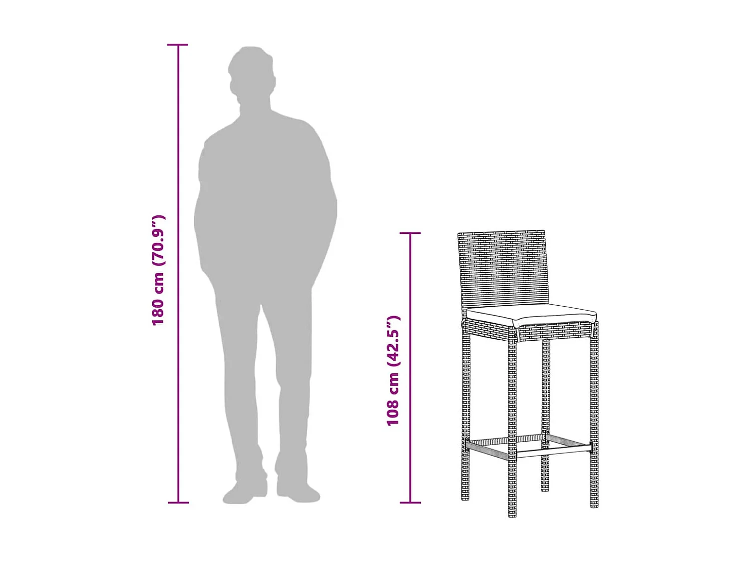 Ensemble de bar de jardin 5 pcs noir bois massif acacia rotin