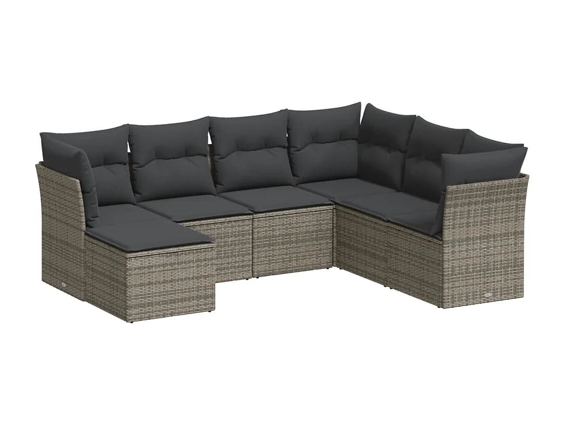 Set Divani da Giardino 7 pz con Cuscini Grigio in Polyrattan