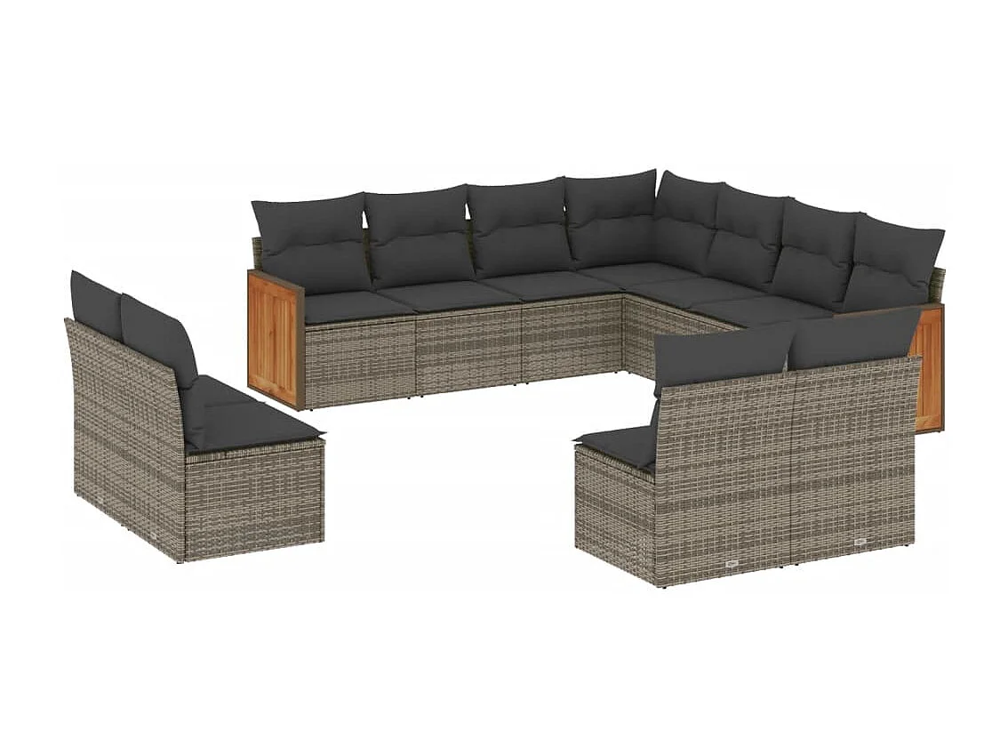 Salon de jardin 11 pcs avec coussins gris résine tressée