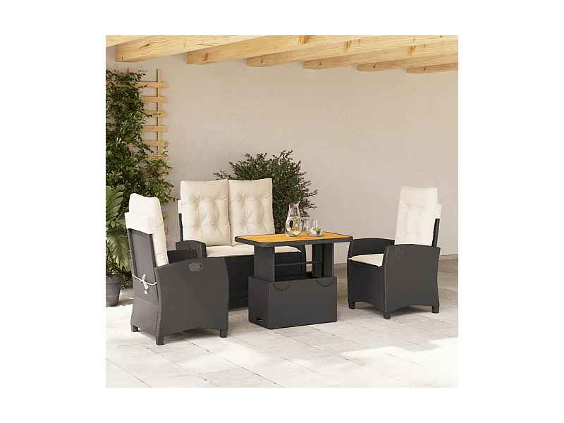 Ensemble à manger de jardin 4 pcs avec coussins noir