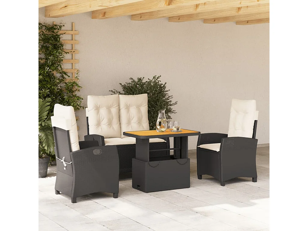 Ensemble à manger de jardin 4 pcs avec coussins noir