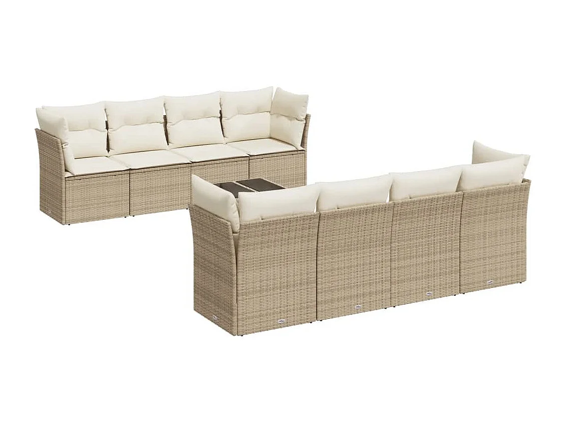 Salon de jardin avec coussins 9 pcs beige résine tressée