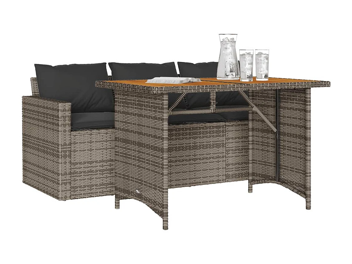 Set da Pranzo da Giardino 2 pz con Cuscini in Polyrattan Grigio