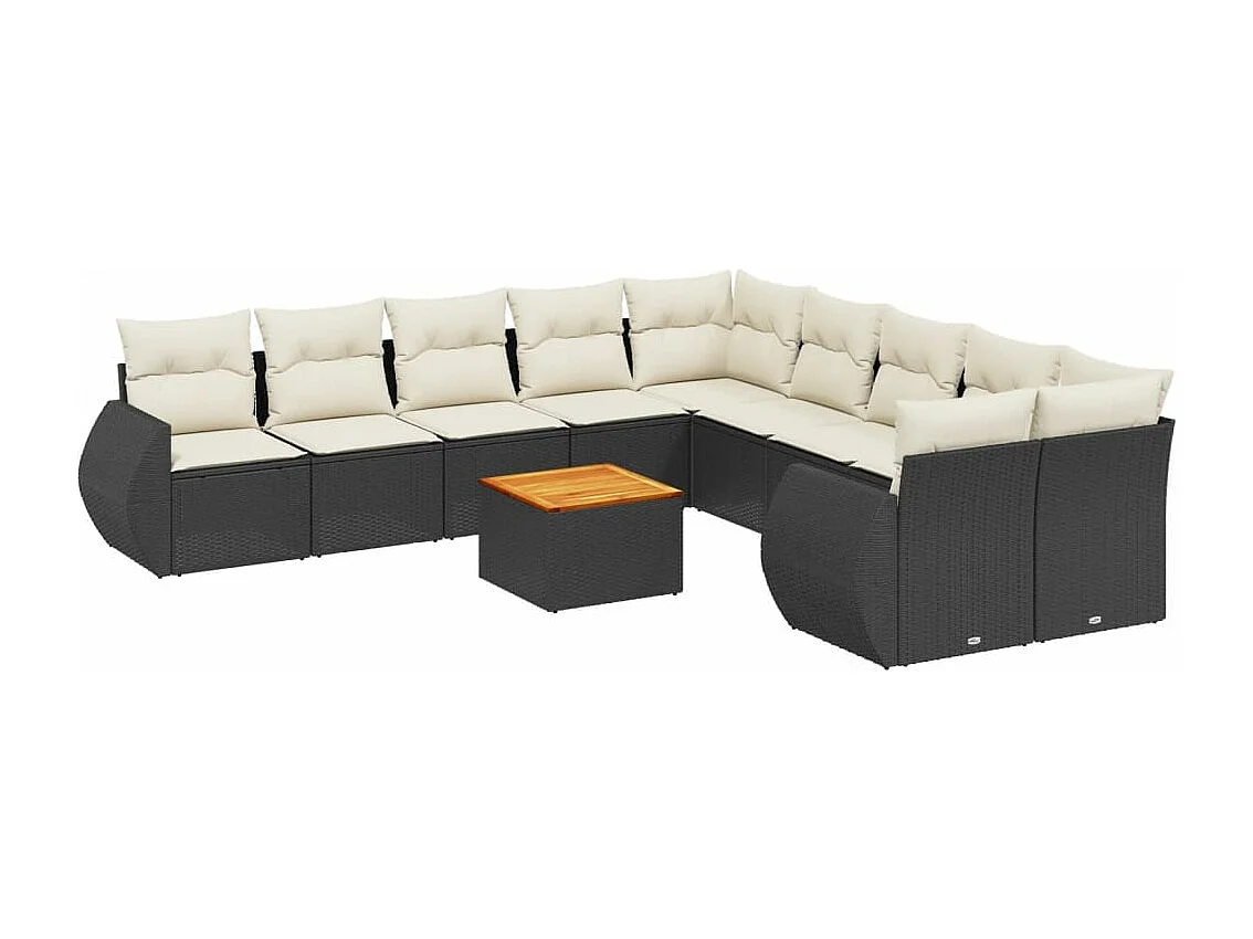 Set Divani da Giardino 11 pz con Cuscini in Polyrattan Nero