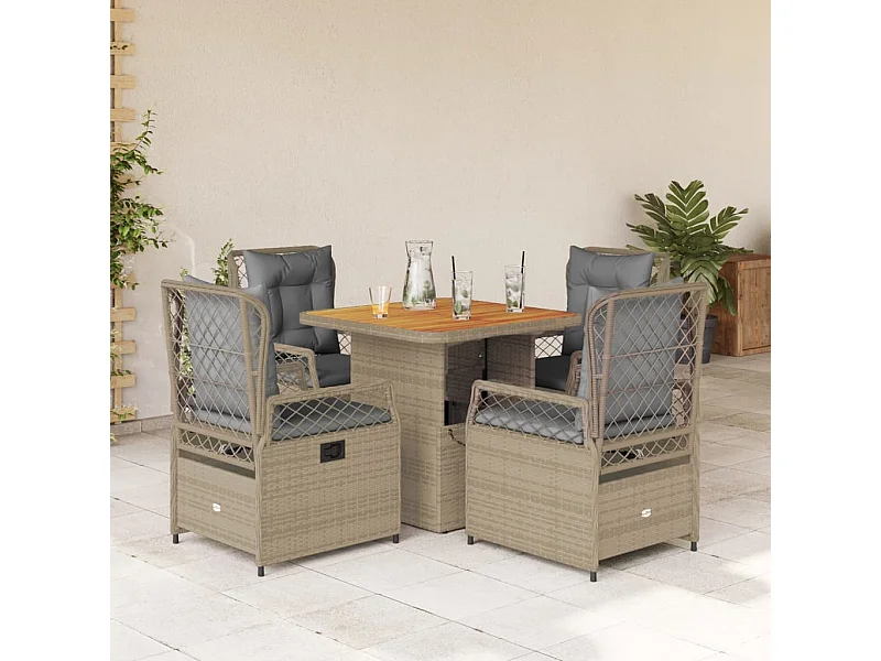 Ensemble à manger de jardin avec coussins 5pcs Beige poly rotin