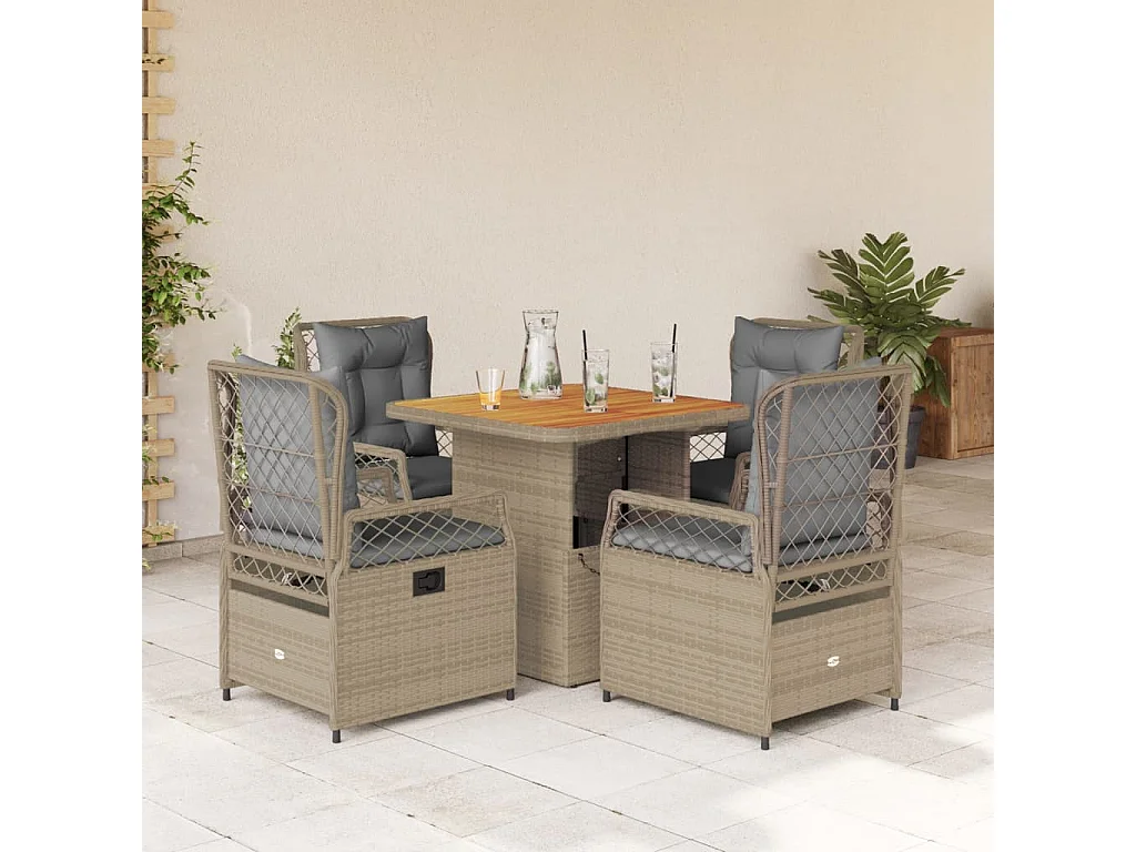 5 pcs conjunto de jantar p/ jardim com almofadões vime PE bege