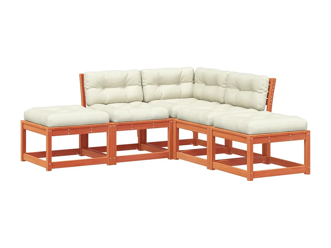 Salon de jardin 5 pcs avec coussins cire marron bois pin massif