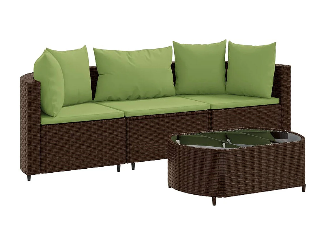 Set Divano da Giardino 4 pz con Cuscini Marrone in Polyrattan