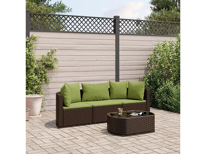 Set Divano da Giardino 4 pz con Cuscini Marrone in Polyrattan