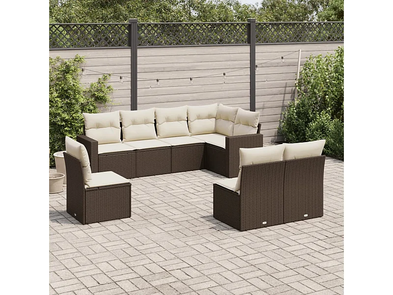Set Divani da Giardino 8 pz con Cuscini Marrone in Polyrattan